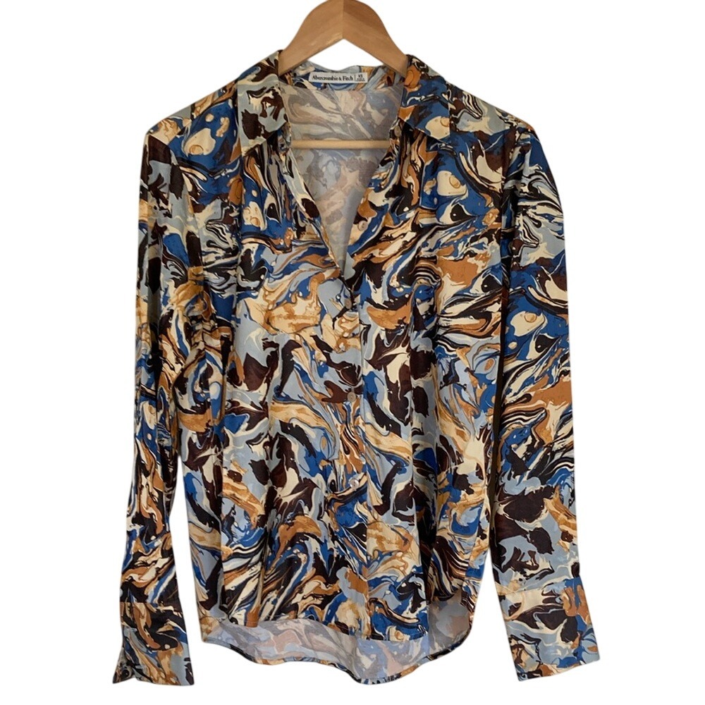 Abercrombie &‎ Fitch Womens 70's Inspired Colorful Abstract Print Blouse Size XS